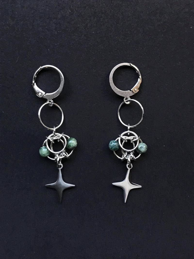 Moosachat Kettenhemd Ohrringe ~ Umgenutzte Kristalle von Snotshop