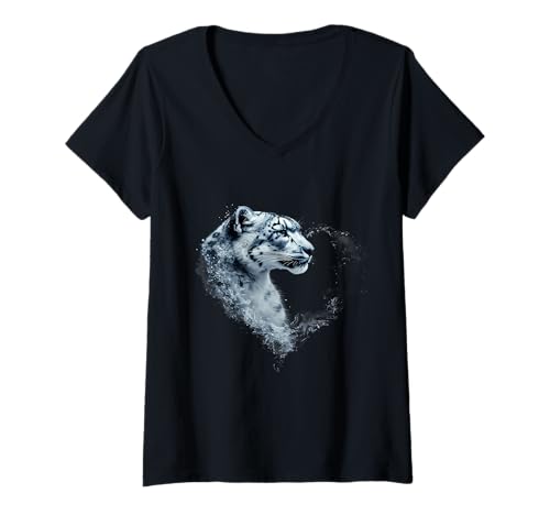 Damen Schneeleopard-Liebhaber, weißes Leopardentier, Schneeleopardengesicht T-Shirt mit V-Ausschnitt Damen Schneeleopard-Liebhaber, weißes Leopardentier, Schneeleopardengesicht T-Shirt mit V-Ausschnitt von Snow Leopard Animal Art