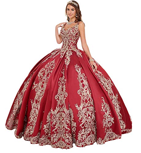 Snow Lotus Quinceanera Damenkleid mit Spaghettiträgern, Satin-Perlen, Ballkleid Gr. 54, rot von Snow Lotus