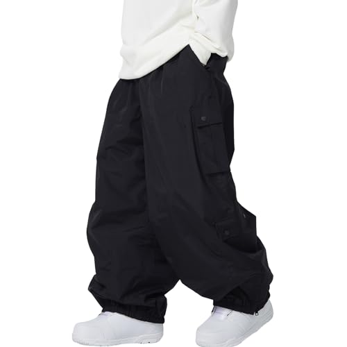 SnowElve Cargo-Skihose für Herren, super Baggy, Snowboard, Schneehose, isoliert, lockere Hose, Sport, wasserdicht (K2302, BK, M) von SnowElve