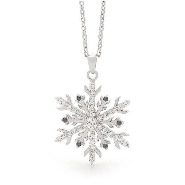 Diamant-Schneeflocken-Halskette Mit Weißen Und Schwarzen Diamanten in 18 Karat Weißgold von SnowJewelAustralia