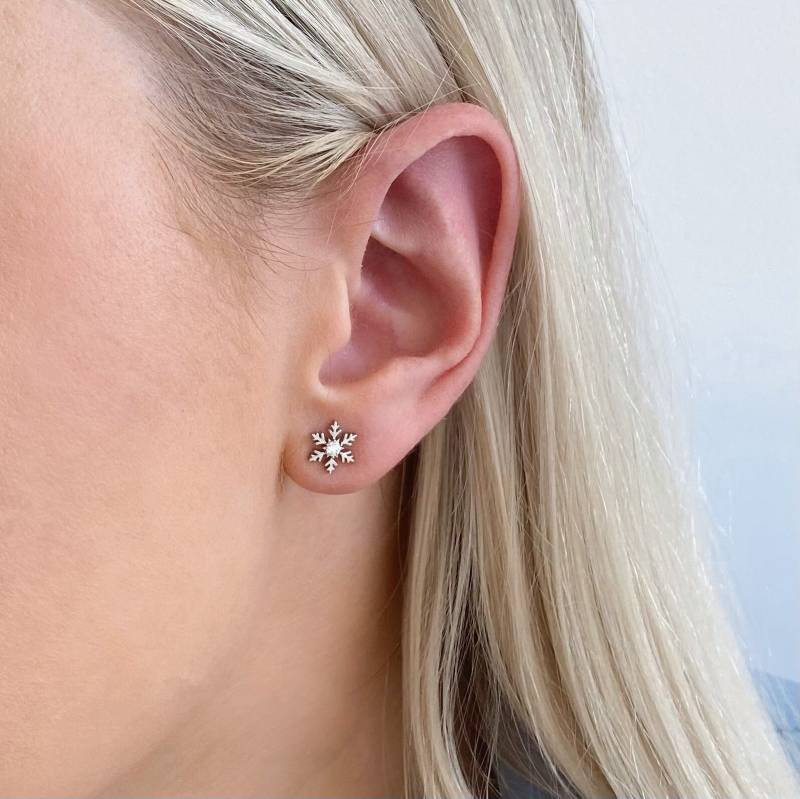 Schneeflocke Ohrstecker Diamant Set in 18 Karat Gelb - Oder Weißgold von SnowJewelAustralia