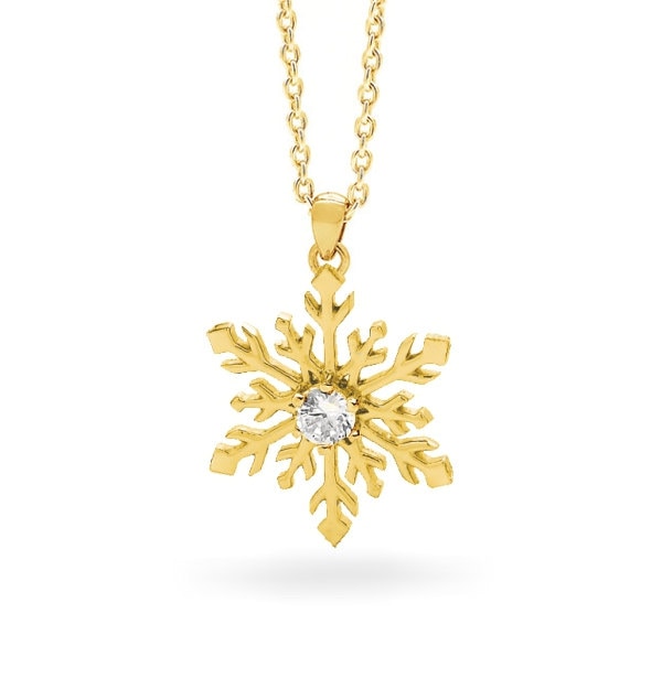 Schneeflocken-Halskette in Gelbgold Mit Kette von SnowJewelAustralia