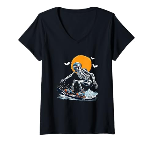 Damen Skeleton Snowboarding Halloween Costume Sports Lover Family T-Shirt mit V-Ausschnitt Damen Skeleton Snowboarding Halloween Costume Sports Lover Family T-Shirt mit V-Ausschnitt von Snowboard Halloween Costume