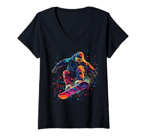 Damen Snowboarder Abstrakt T-Shirt mit V-Ausschnitt Damen Snowboarder Abstrakt T-Shirt mit V-Ausschnitt von Snowboarder Abstraktes Geschenk Kleidung