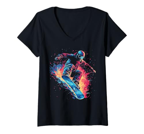 Damen Snowboarder Abstrakt T-Shirt mit V-Ausschnitt Damen Snowboarder Abstrakt T-Shirt mit V-Ausschnitt von Snowboarder Abstraktes Geschenk Kleidung