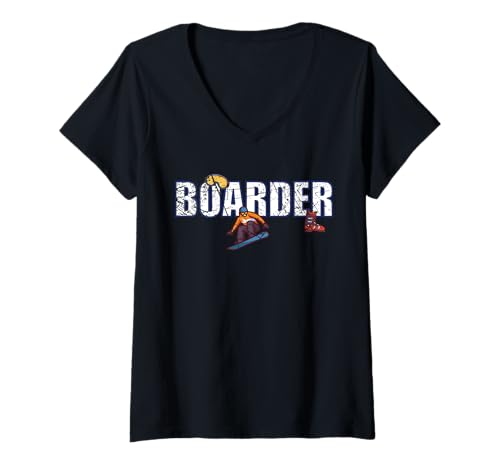Damen Boarderboarding T-Shirt mit V-Ausschnitt Damen Boarderboarding T-Shirt mit V-Ausschnitt von Snowboarder Boarder Geschenke