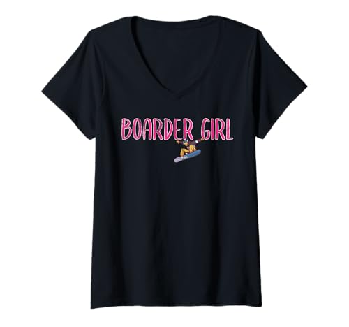 Damen Grenzgängerin T-Shirt mit V-Ausschnitt Damen Grenzgängerin T-Shirt mit V-Ausschnitt von Snowboarderin Boarder Mädchen Geschenke