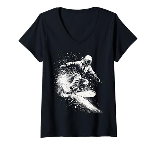 Damen Snowboarding Action T-Shirt mit V-Ausschnitt Damen Snowboarding Action T-Shirt mit V-Ausschnitt von Snowboarding Action-Geschenk-Kleidung
