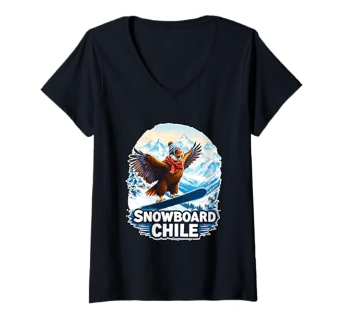 Damen Snowboard-Kondor in den Bergen von Chile T-Shirt mit V-Ausschnitt von Snowboarding Animals Sports
