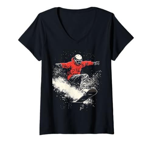 Damen Snowboarding T-Shirt mit V-Ausschnitt Damen Snowboarding T-Shirt mit V-Ausschnitt von Snowboarding-Geschenk-Kleidung