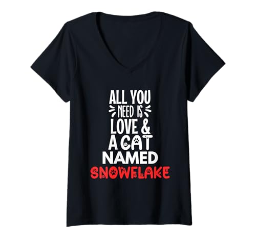 Damen Katzenname Schneeflocken-Design - All You Need is Love! T-Shirt mit V-Ausschnitt Damen Katzenname Schneeflocken-Design - All You Need is Love! T-Shirt mit V-Ausschnitt von Snowflake Cat Name Gifts
