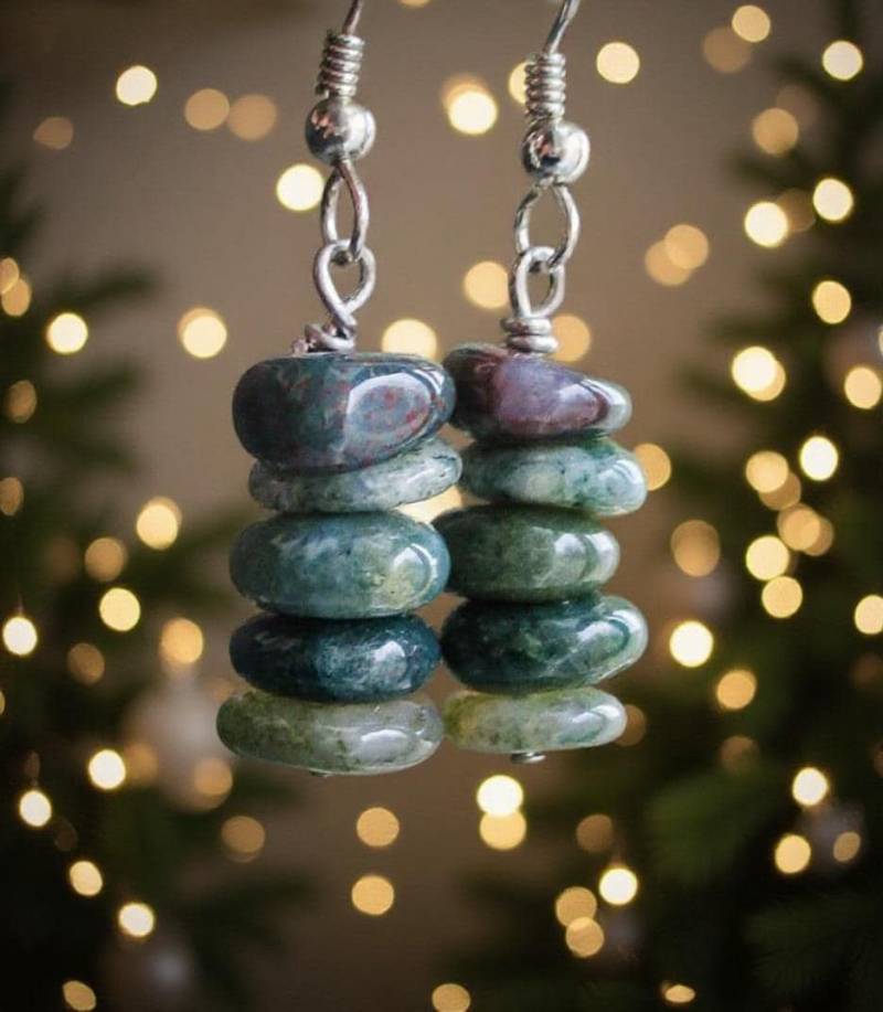 Grüne Moos Achat Stein Ohrringe Sterling Silber Boho Anhänger von SnowflakesAndSpiders