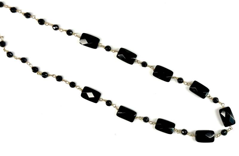 Halskette - Facettierte Onyx Kissen Und Runde Perlen Auf Gold Fill von SnowlilyStudios