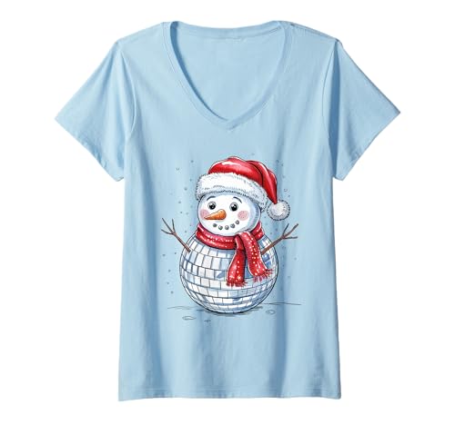 Damen Lustiger Schneemann Frohe Weihnachten Männer Frauen Kinder Niedlicher Xmas Pj T-Shirt mit V-Ausschnitt von Snowman Christmas Men Women Apparel Clothes Ideas