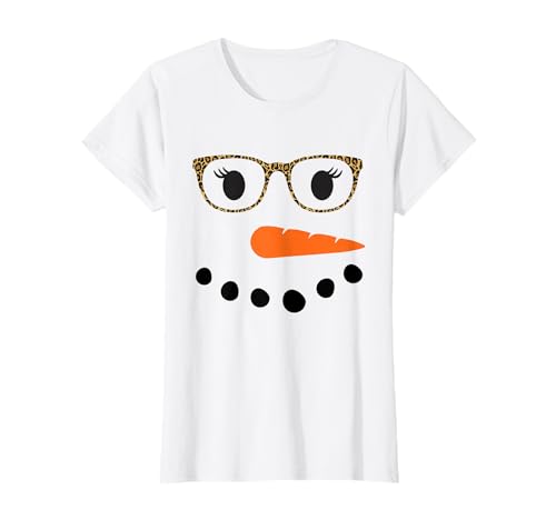 Mädchen Schneemann Gesicht Wimpern Weihnachten Schneemann Kostüm Damen T-Shirt von Snowman Face Cute Winter Snowman Tee