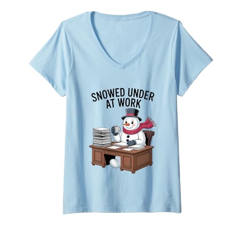 Damen Bei der Arbeit eingeschneit Lustiger Bürourlaub T-Shirt mit V-Ausschnitt Damen Bei der Arbeit eingeschneit Lustiger Bürourlaub T-Shirt mit V-Ausschnitt von Snowman Office Humor Christmas Work