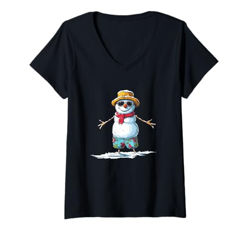 Damen Lustiger Schneemann Rocking Summer Vibes für Sonnenbrillenfans T-Shirt mit V-Ausschnitt Damen Lustiger Schneemann Rocking Summer Vibes für Sonnenbrillenfans T-Shirt mit V-Ausschnitt von Snowman Swim Trunks