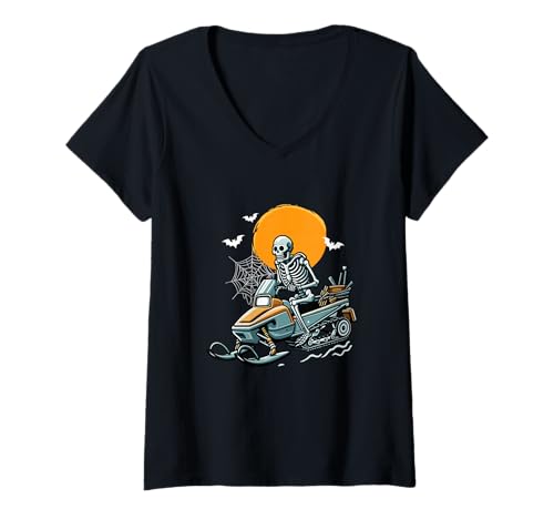 Damen Skeleton Snowmobile Halloween Costume Sports Lover Family T-Shirt mit V-Ausschnitt Damen Skeleton Snowmobile Halloween Costume Sports Lover Family T-Shirt mit V-Ausschnitt von Snowmobile Halloween Costume