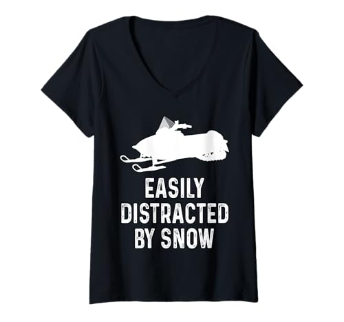 Damen Leicht abgelenkt durch Schneemobil, Schneemaschine, Sport T-Shirt mit V-Ausschnitt Damen Leicht abgelenkt durch Schneemobil, Schneemaschine, Sport T-Shirt mit V-Ausschnitt von Snowmobiling Gifts