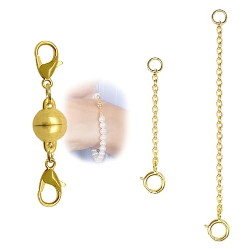 Snowtain Kettenverlängerung Gold Magnetverschluss, 1 Set Doppel Magnet Schmuckverschluss, Verlängerungsketten für Halskette Armband Schmuckherstellung von Snowtain