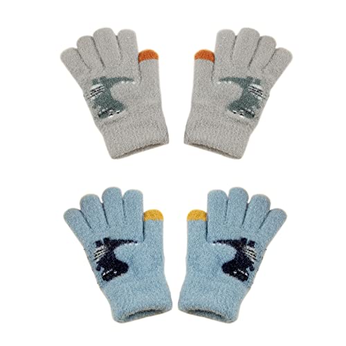 Snowtain 2 Paar Warme Handschuhe Kinde,Strickhandschuhe Kinder,Winterhandschuhe Süße Handschuhe Kinder,Kinder Fingerhandschuhe Vollfinger Kinderhandschuhe (Grau, hellblau) von Snowtain