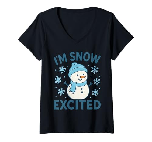 Damen Ich Bin Snow Excited, stolzer Unterstützer T-Shirt mit V-Ausschnitt Damen Ich Bin Snow Excited, stolzer Unterstützer T-Shirt mit V-Ausschnitt von Snowy Day Supporter Winter Snowflake Snowman