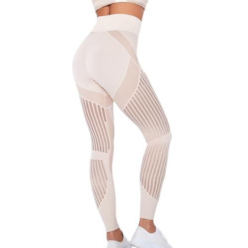 Cellulu Bequeme Anti-Cellulite Leggings, Anti Cellulite Leggings Kompression, High Waist Cellular 3D Leggins Scrunch Butt Push Up for Yoga, Fitness (BEIGE,S) von Snrtevu
