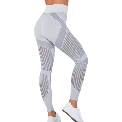 Cellulu Bequeme Anti-Cellulite Leggings, Anti Cellulite Leggings Kompression, High Waist Cellular 3D Leggins Scrunch Butt Push Up for Yoga, Fitness (Light Grey,S) von Snrtevu