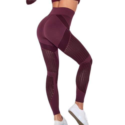 Cellulu Bequeme Anti-Cellulite Leggings, Anti Cellulite Leggings Kompression, High Waist Cellular 3D Leggins Scrunch Butt Push Up for Yoga, Fitness (Wine RED,S) von Snrtevu