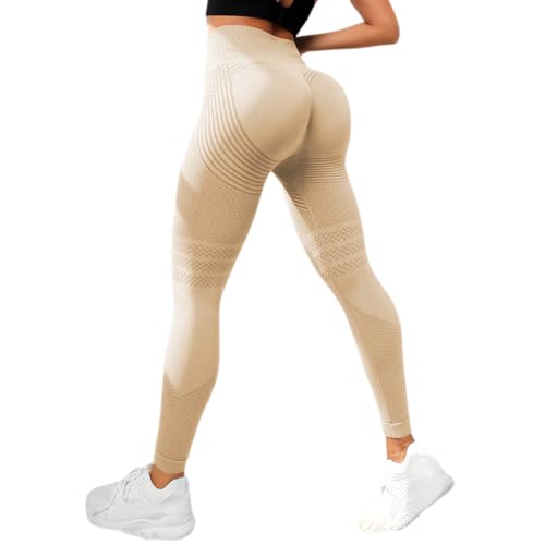 Cellulu Elegante Anti-Cellulite Leggings, Anti Cellulite Leggings Kompression, High Waist Cellular 3D Leggins Scrunch Butt Push Up for Yoga, Fitness (BEIGE,L) von Snrtevu