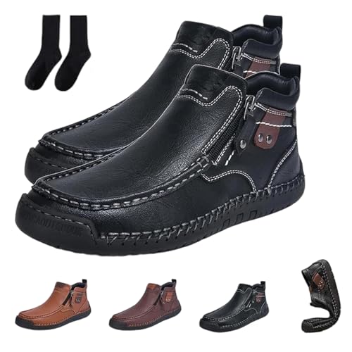 Fußwohl Orthopädische Premium-Stiefel, Wasserdichte Orthopädische Schuhe, Stiefeletten Herren Leder, Casual Leather Slip Walking Boots mit Seitlichem Reißverschluss for Any Occasion (Schwarz,45) von Snrtevu