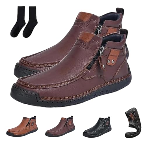 Fußwohl Orthopädische Premium-Stiefel, Wasserdichte Orthopädische Schuhe, Stiefeletten Herren Leder, Casual Leather Slip Walking Boots mit Seitlichem Reißverschluss for Any Occasion (Dunkelbraun,41) von Snrtevu