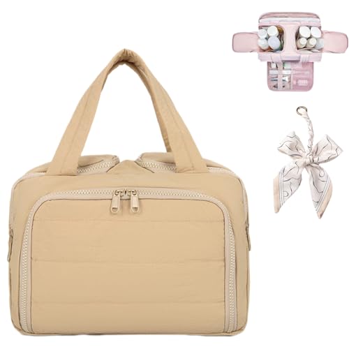 Kulturtasche Damen, Puffy Multi-Functional 4-In-1 Bag, Travel Toiletry Bag Lightweight Large Wide-Open Organiser for Traveling Essentials, Multi Compartments, Soft As Feathers (Khaki) von Snrtevu