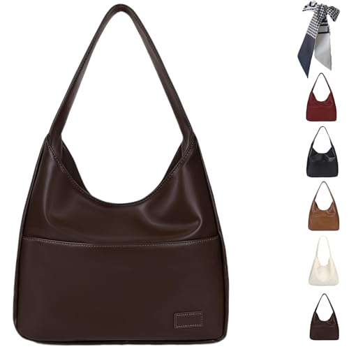 Ooomay The Maya Bag, Ooomay Maya Shoulder Bag, Vegan Leather Trendy Soft Maya Tote Bag, College Tote Leather Hobo Handbag, Faux Leather Tote Bag Large Slouch (COFFEE) von Snrtevu