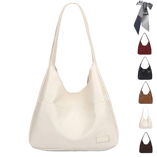 Ooomay The Maya Bag, Ooomay Maya Shoulder Bag, Vegan Leather Trendy Soft Maya Tote Bag, College Tote Leather Hobo Handbag, Faux Leather Tote Bag Large Slouch (WHITE) von Snrtevu