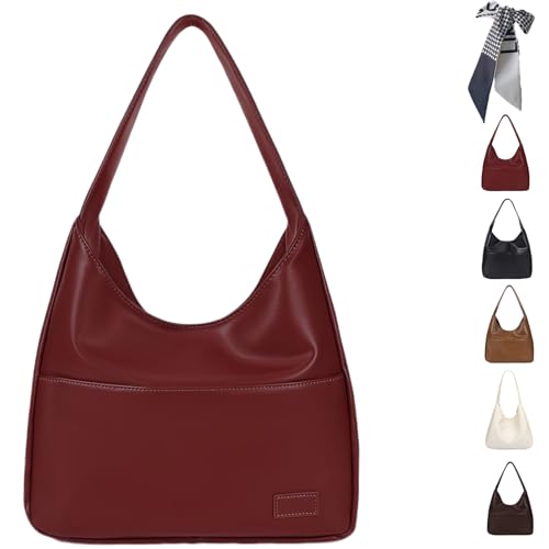 Ooomay The Maya Bag, Ooomay Maya Shoulder Bag, Vegan Leather Trendy Soft Maya Tote Bag, College Tote Leather Hobo Handbag, Faux Leather Tote Bag Large Slouch (WINE RED) von Snrtevu