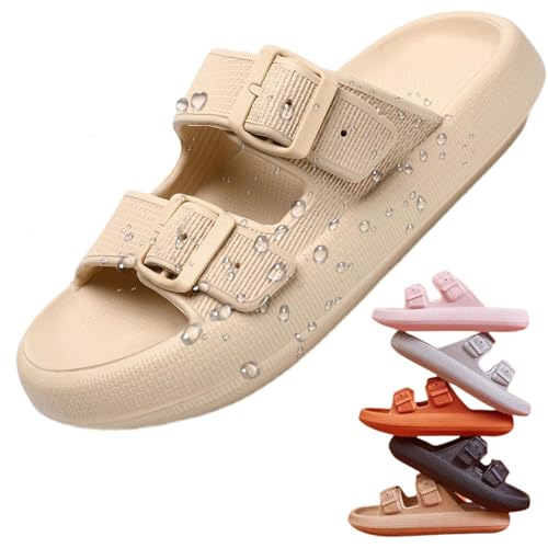 Orthostep Slipper, Wolkenschuhe Damen Mit Verstellbaren Schnallen, Orthostep-Orthopädische Slipper, Badelatschen Für Maximalen Komfort Weich, Rutschfeste, Schnell Trocknend (Khaki,39-40) von Snrtevu