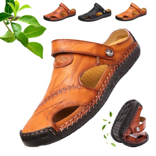 Podoback Sandalen, OrthopäDische Ledersandalen, AtmungsaktivitäT Atmungsaktiv Trekkingsandalen Herren, FüR Sommerwandern, Strand, Fischer, Anti Rutsch, Leichte (Gelbbraun,39) von Snrtevu