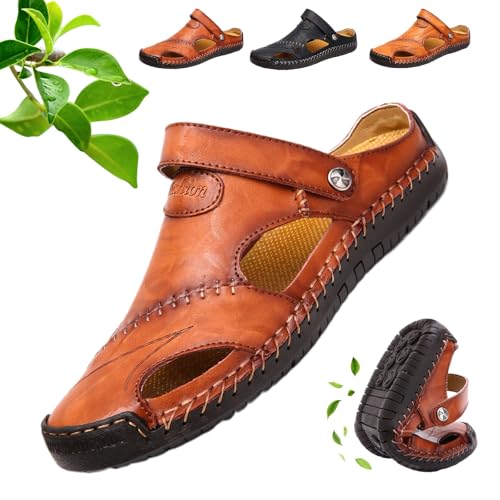 Podoback Sandalen, OrthopäDische Ledersandalen, AtmungsaktivitäT Atmungsaktiv Trekkingsandalen Herren, FüR Sommerwandern, Strand, Fischer, Anti Rutsch, Leichte (Rotbraun,39) von Snrtevu