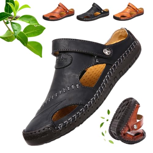 Podoback Sandalen, OrthopäDische Ledersandalen, AtmungsaktivitäT Atmungsaktiv Trekkingsandalen Herren, FüR Sommerwandern, Strand, Fischer, Anti Rutsch, Leichte (Schwarz,46) von Snrtevu