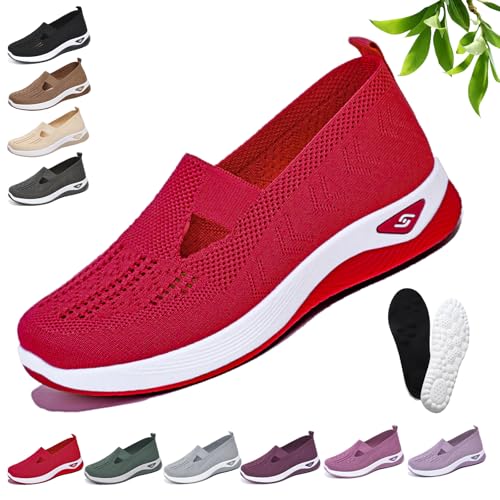 Podoback Schuhe Annelie, Annelie - OrthopäDische Komfort-Schuhe, Mesh OrthopäDische Schuhe Damen, Atmungsaktive rutschfeste, Bequeme Und Leichte Slipper Walkingschuhe FüR Frauen (37,Rot) von Snrtevu