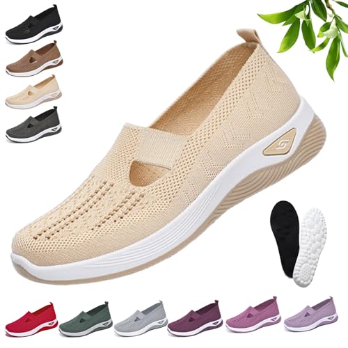 Podoback Schuhe Annelie, Annelie - OrthopäDische Komfort-Schuhe, Mesh OrthopäDische Schuhe Damen, Atmungsaktive rutschfeste, Bequeme Und Leichte Slipper Walkingschuhe FüR Frauen (39,Beige) von Snrtevu