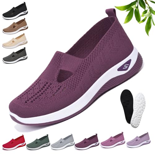 Podoback Schuhe Annelie, Annelie - OrthopäDische Komfort-Schuhe, Mesh OrthopäDische Schuhe Damen, Atmungsaktive rutschfeste, Bequeme Und Leichte Slipper Walkingschuhe FüR Frauen (39,Dunkelviolett) von Snrtevu