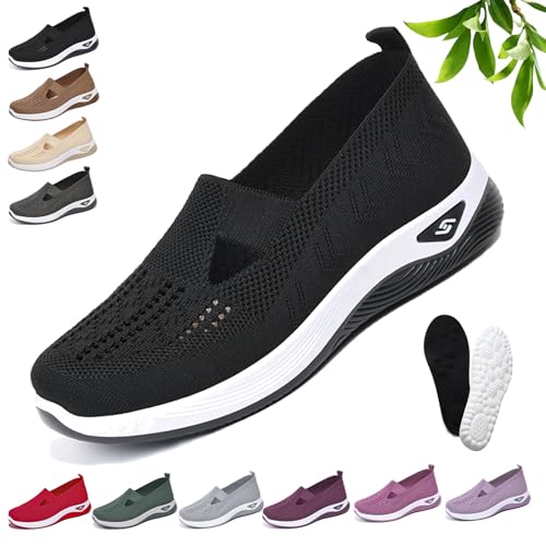 Podoback Schuhe Annelie, Annelie - OrthopäDische Komfort-Schuhe, Mesh OrthopäDische Schuhe Damen, Atmungsaktive rutschfeste, Bequeme Und Leichte Slipper Walkingschuhe FüR Frauen (39,Schwarz) von Snrtevu