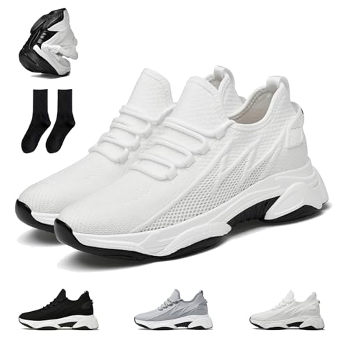 Skyboost Pro| +6cm +8cm +10cm, Elevate Shoes Herren, Atmungsaktiv rutschfest Leicht Schuhe Die GrößEr Machen Herren, Mit Verdeckter Innensohle (10cm Weiß,41) von Snrtevu
