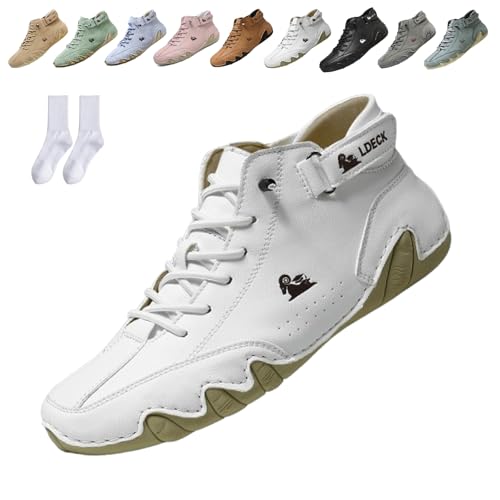 Snrtevu Alpaca Barfußschuhe, Alpaca-Ergonomischer, Wasserdichter & Schmerzlindernder Leder-BarfußSchuh, Schuhe Damen, Wasserdichte und Atmungsaktive OrthopäDische Barfuss Schuhe (Weiß,38) von Snrtevu