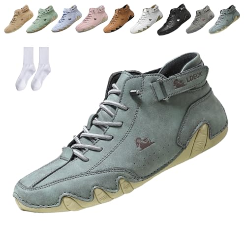 Snrtevu Alpaca Barfußschuhe, Alpaca-Ergonomischer, Wasserdichter & Schmerzlindernder Leder-BarfußSchuh, Schuhe Damen, Wasserdichte und Atmungsaktive OrthopäDische Barfuss Schuhe (Grün,41) von Snrtevu