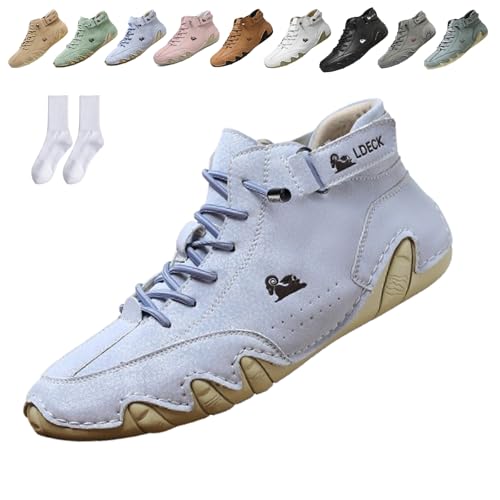 Snrtevu Alpaca Barfußschuhe, Alpaca-Ergonomischer, Wasserdichter & Schmerzlindernder Leder-BarfußSchuh, Schuhe Damen, Wasserdichte und Atmungsaktive OrthopäDische Barfuss Schuhe (Blau,40) von Snrtevu