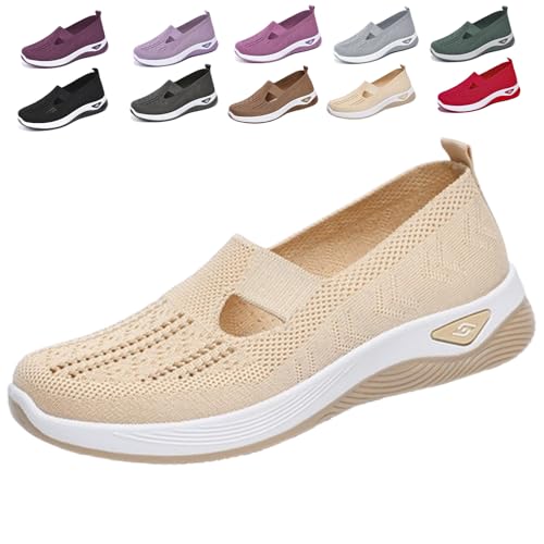 Snrtevu Annelie Schuhe Damen, Annelie - Der Sommerschuhe, Der Leichtigkeit SpüRbar Macht, Rutschfeste, Bequeme Und Leichte OrthopäDische Schuhe Damen Mit Breiter Zehenpartie (Beige,43) von Snrtevu